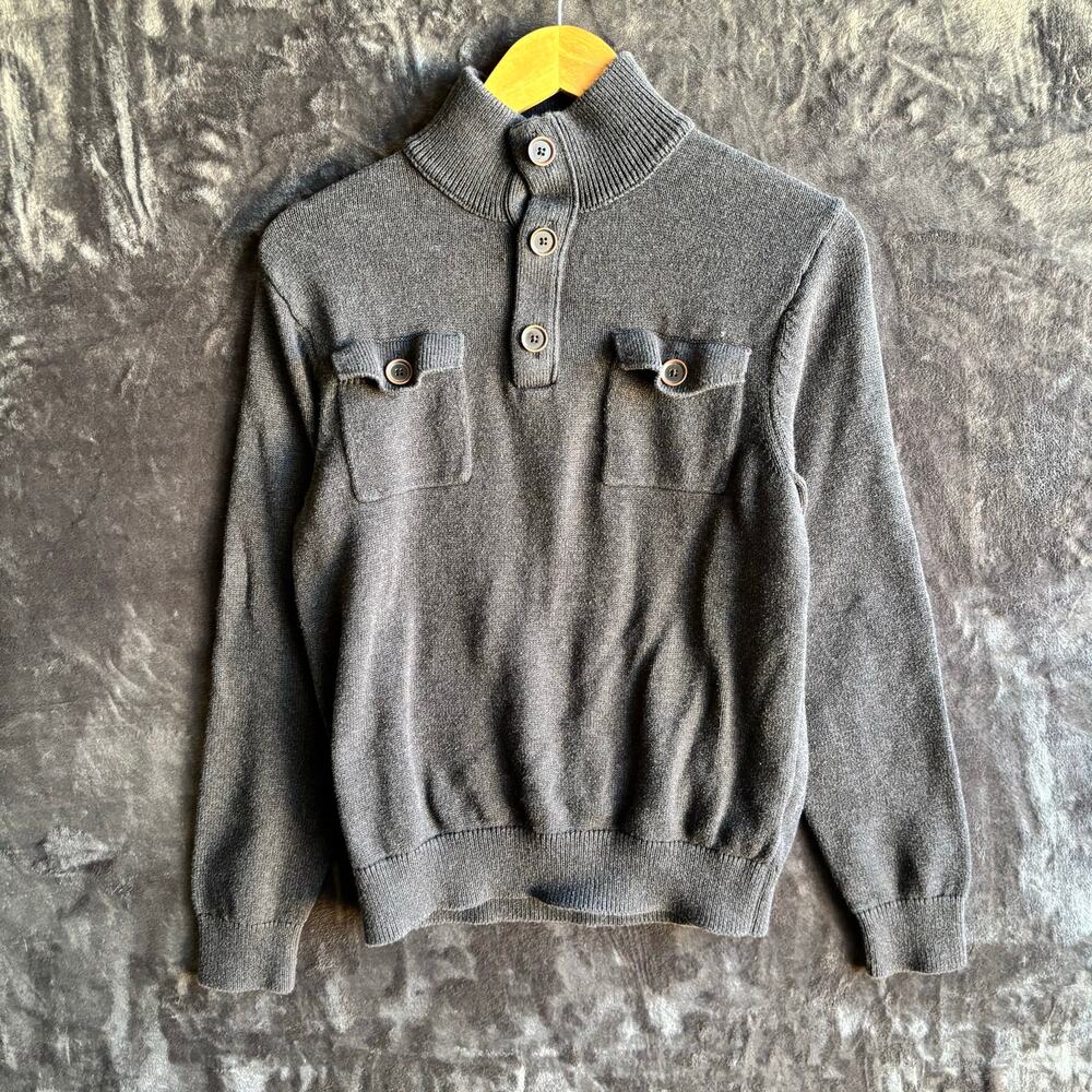 Banana Republic Mock Neck Sweater Gray Button Pockets Pullover